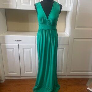 MAX EDITION Women's Green V-Neck Maxi Stretch Knit Dress Long Size M